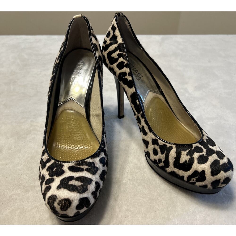 MICHAEL KORS Pumps Heels Size 8 M Black Leopard Calf Hair Platform Designer